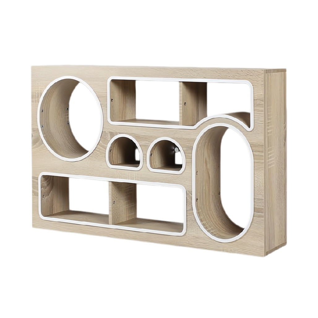 **Technische titel in het Nederlands:** **Modulaire muurplank met cirkelvormige en rechthoekige nissen**