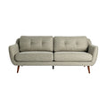 **Moderne stoffen bank met houten poten**