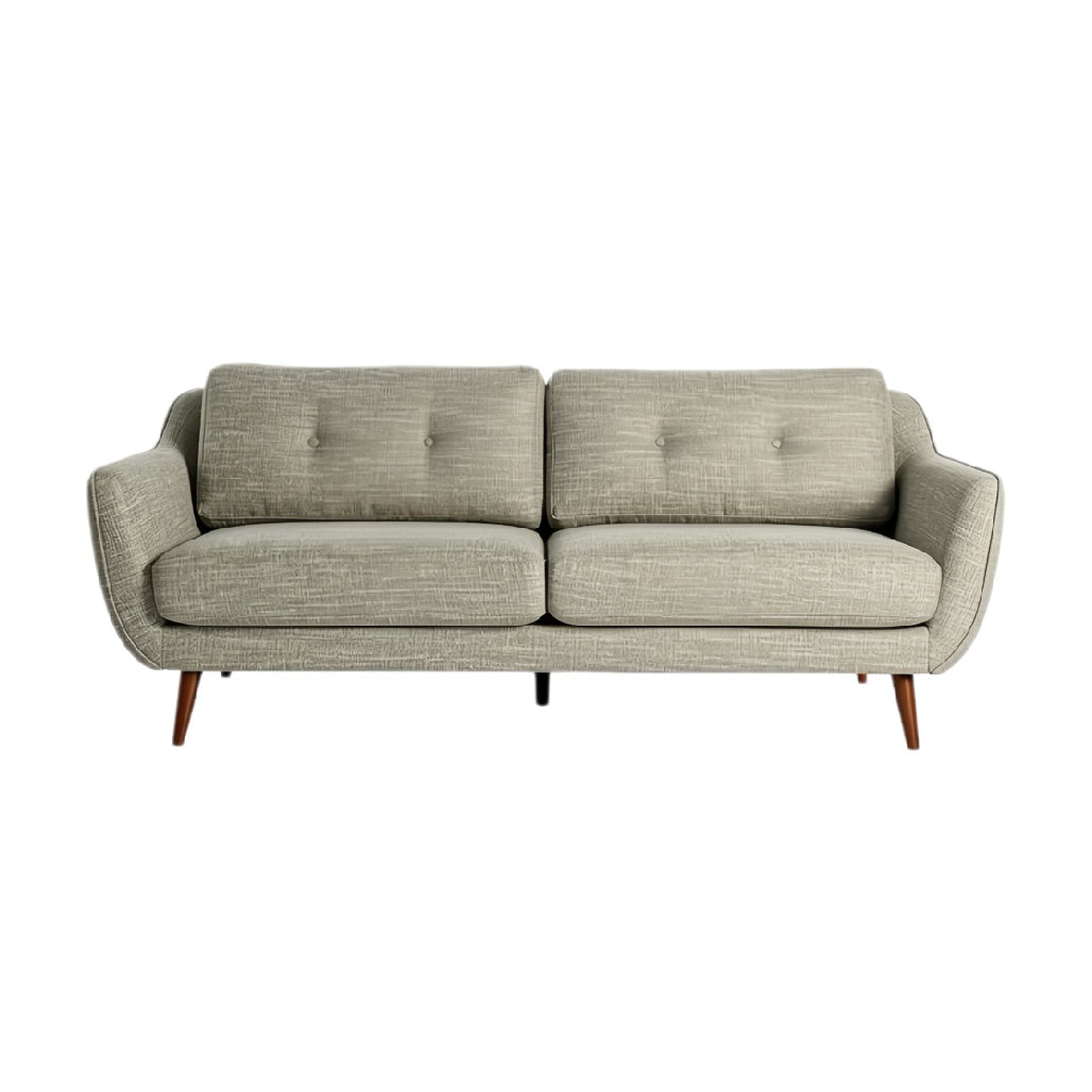 **Moderne stoffen bank met houten poten**