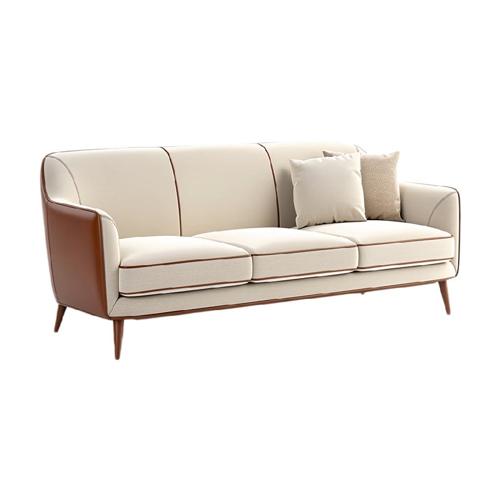**Moderne Bank met Leer en Stof in Neutrale Kleuren**